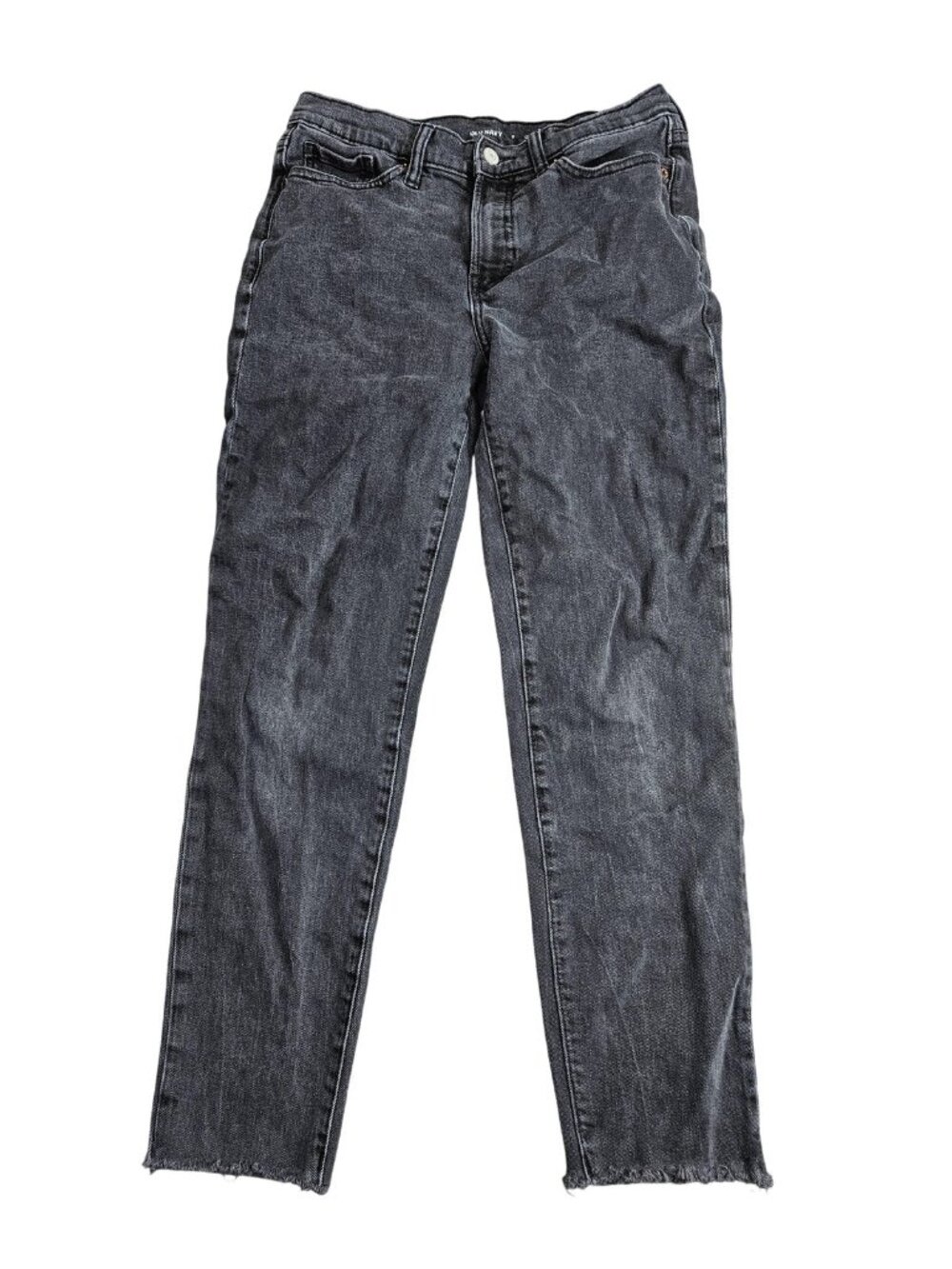 Old Navy O.G. Straight Jeans Womens 8 Charcoal Wash Mid Rise Raw Hem Stretch
